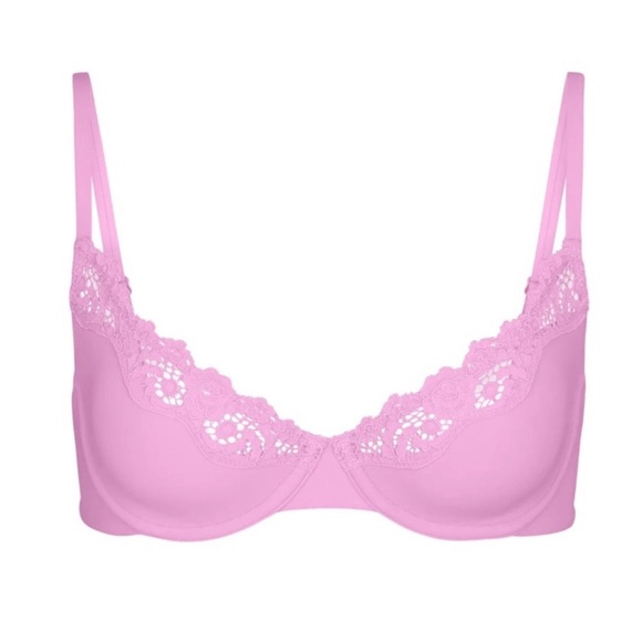 NEW SKIMS Fits Everybody Lace Unlined Scoop Bra Underwire, Petal Lilac, 46DD - Picture 4 of 11